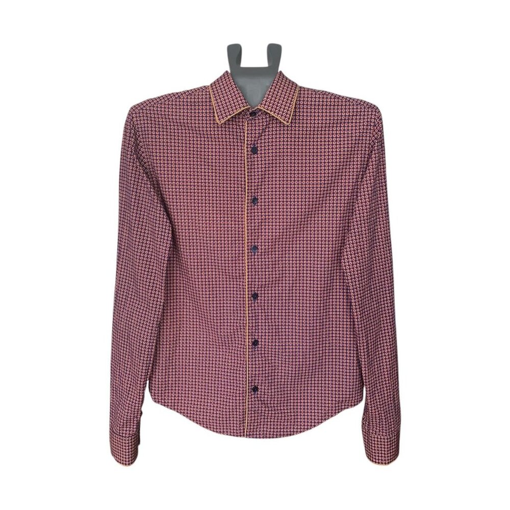 Zara Man Slim-Fit Cotton Shirt | Small | Navy/Chestnut